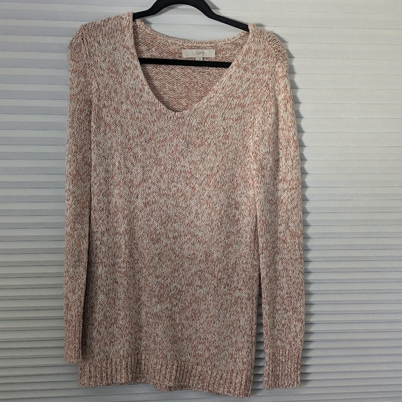 LOFT Pink Marl Knit Tunic Sweater V Neckline - Picture 4 of 7